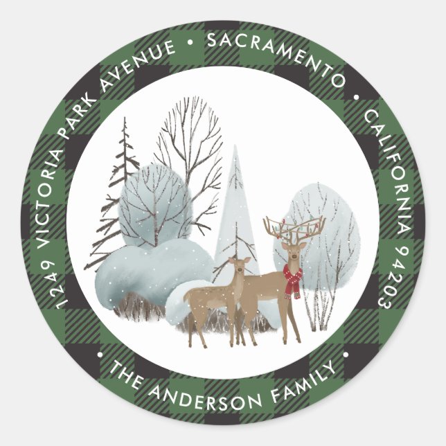 Watercolor Plaid Christmas Return Address Labels (Front)