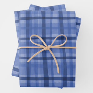 Watercolor Plaid Hand-Drawn Modern Rustic Preppy Wrapping Paper Sheets