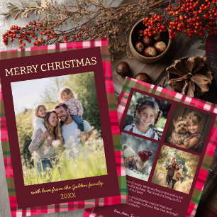 Watercolor Plaid Handmade Christmas Custom 5 Photo Foil Holiday Card