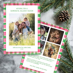Watercolor Plaid Handmade Christmas Custom 5 Photo Holiday Card