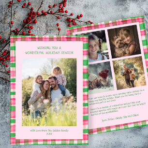 Watercolor Plaid Handmade Christmas Custom 5 Photo Holiday Card