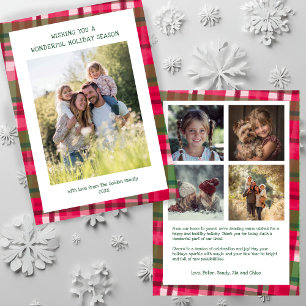 Watercolor Plaid Handmade Christmas Custom 5 Photo Holiday Card