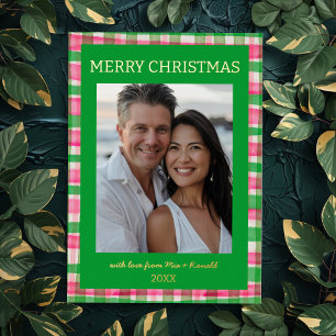 Watercolor Plaid Handmade Christmas Custom Photo Foil Holiday Card