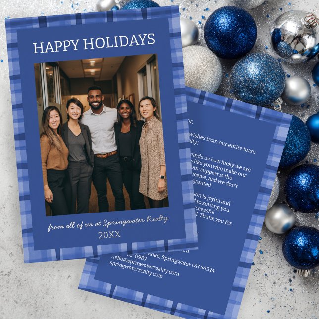 Watercolor Plaid Handmade Custom Photo Business  Foil Holiday Card (Watercolor Plaid Handmade Custom Photo Business Corporate Silver Foil Holiday Card
)