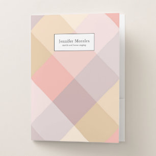 Watercolor Plaid Mauve Gray Pink Cream Yellow Name Pocket Folder