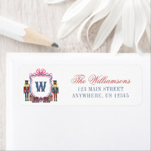 Watercolor Plaid Nutcracker Bear Monogram Crest Label