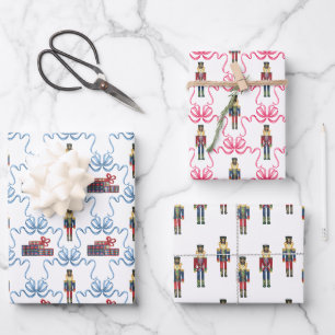 Watercolor Plaid Nutcracker Bear Monogram Crest Wrapping Paper Sheets