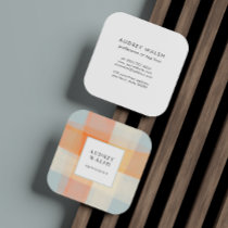 Watercolor Plaid Orange Cream Blue professional Square Business Card