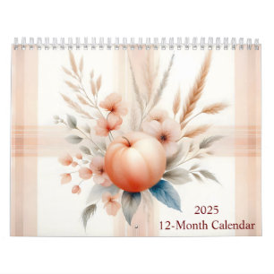 Watercolor Plaid Patterns and Flowers 2025 Calendar
