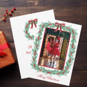 Watercolor Plaid Ribbon Garland Christmas Holiday Card