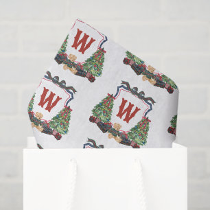 Watercolor Plaid Sweater Bear Monogram Crest Card Tissue Paper