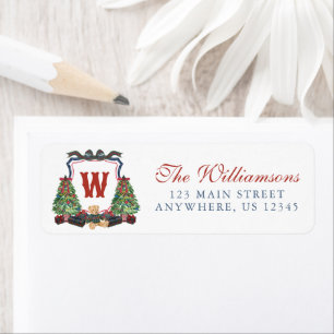 Watercolor Plaid Sweater Bear Monogram Crest Label