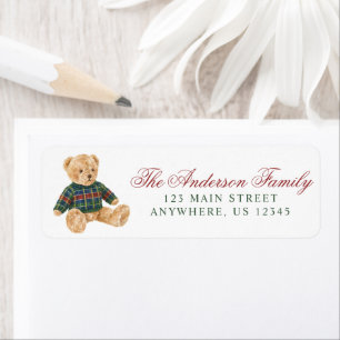 Watercolor Plaid Sweater Teddy Bear Label