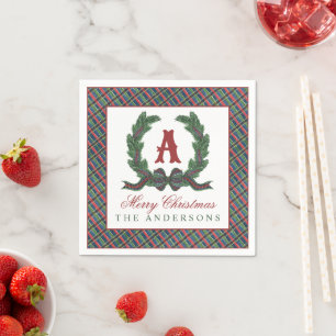 Watercolor Plaid Tartan Christmas Present Gift Napkins