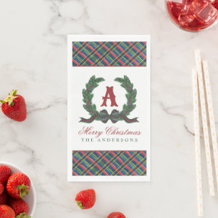 Watercolor Plaid Tartan Christmas Present Gift Paper Guest Towels