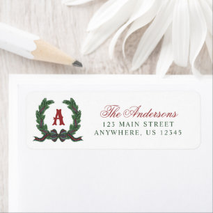Watercolor Plaid Tartan Laurel Wreath Monogram Label