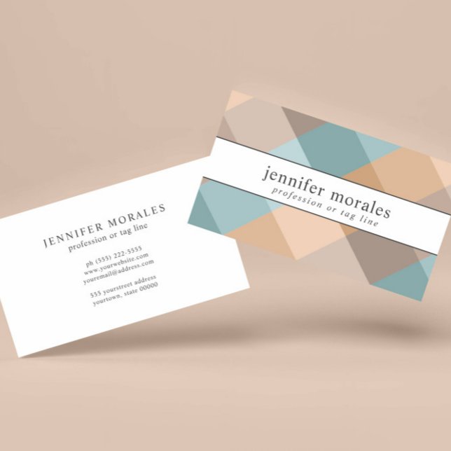 Watercolor Plaid  Teal Brown Tan Aqua  Business Card (ELEGANT HORIZONTAL BUSINESS CARD FOR HOME STAGER PLAID WATERCOLOR TEAL BROWN)