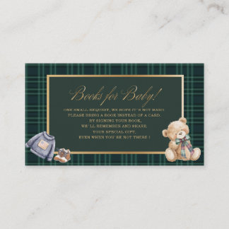 Watercolor plaid teddy bear baby shower books fo Enclosure Card