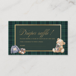 Watercolor Plaid teddy bear baby shower diaper Enclosure Card
