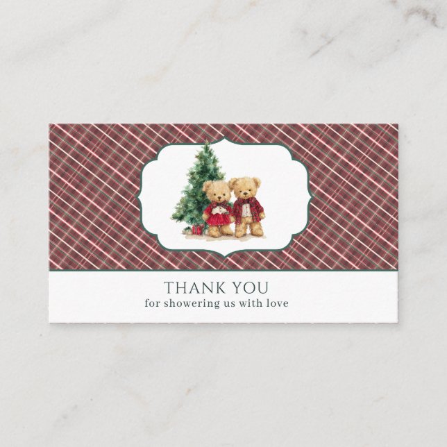   Watercolor Plaid teddy bear  baby shower diaper  Enclosure Card (Front)