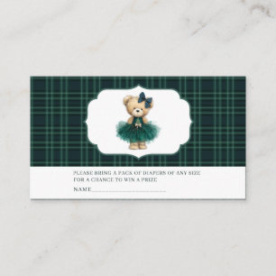   Watercolor Plaid teddy bear  baby shower diaper  Enclosure Card