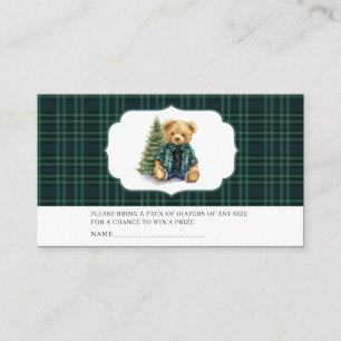   Watercolor Plaid teddy bear  baby shower diaper  Enclosure Card
