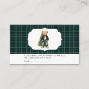 Watercolor Plaid teddy bear baby shower diaper Enclosure Card