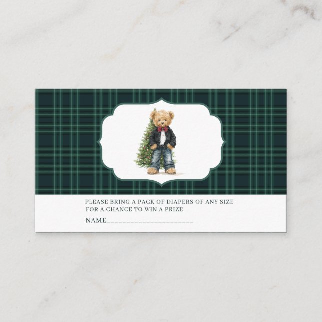   Watercolor Plaid teddy bear  baby shower diaper  Enclosure Card (Front)