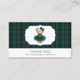 Watercolor Plaid teddy bear baby shower thank yo Enclosure Card