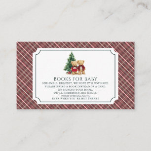 Watercolor Plaid Teddy bear christmas baby show Enclosure Card
