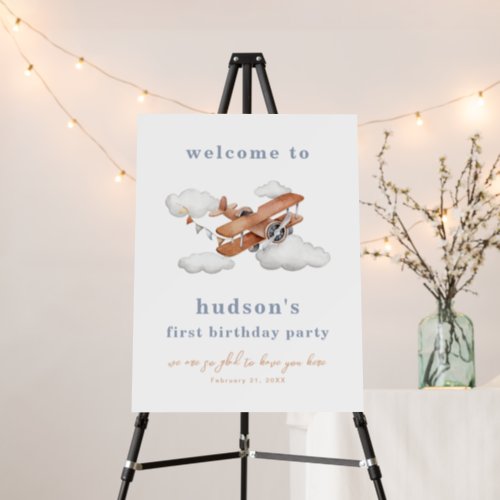 Watercolor Plane Birthday Party Welcome Sign