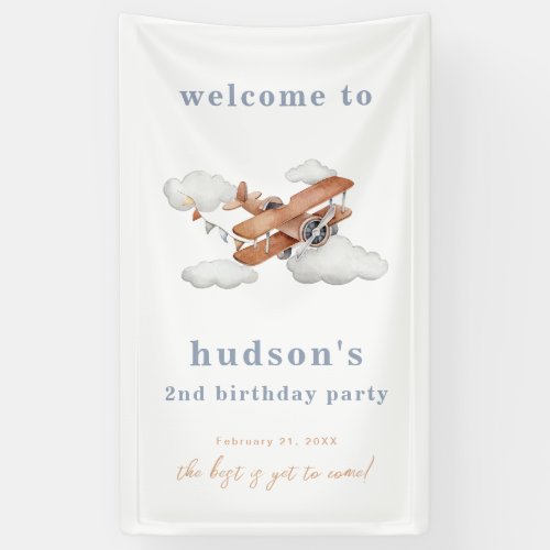 Watercolor Plane Birthday Welcome Banner