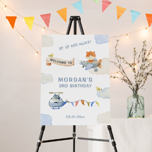Watercolor Plane Cute Animals Birthday Welcome Foam Board