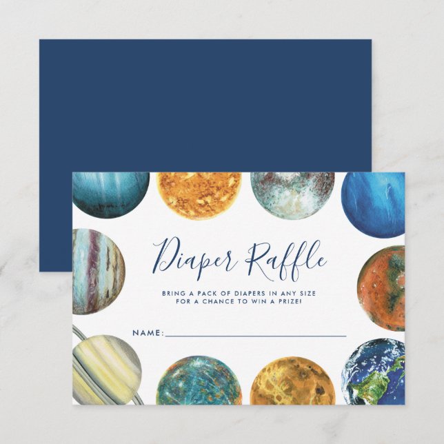 Watercolor Planets Baby Shower Diaper Raffle Invitation (Front/Back)