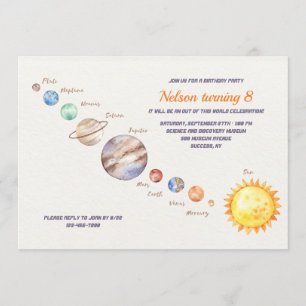 Watercolor Planets Birthday Invitation