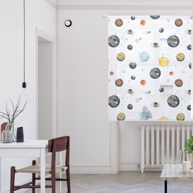 Watercolor Planets Solar System Nursery Sheer Curtains (Living Room)