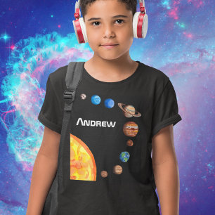 Watercolor Planets Sun Earth Mars Jupiter Saturn T-Shirt