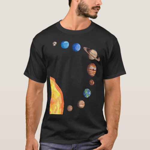 Watercolor Planets Sun Earth Mars Jupiter Saturn T_Shirt