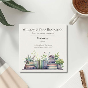 Watercolor Plant and Book Design Square Business Card