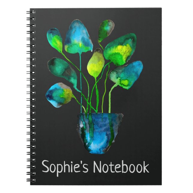 Watercolor plant art green and blue abstract notebook (Front)