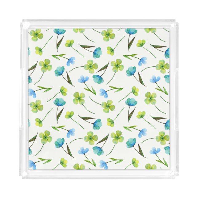 Watercolor Plants: Floral Seamless Pattern. Acrylic Tray (Front)