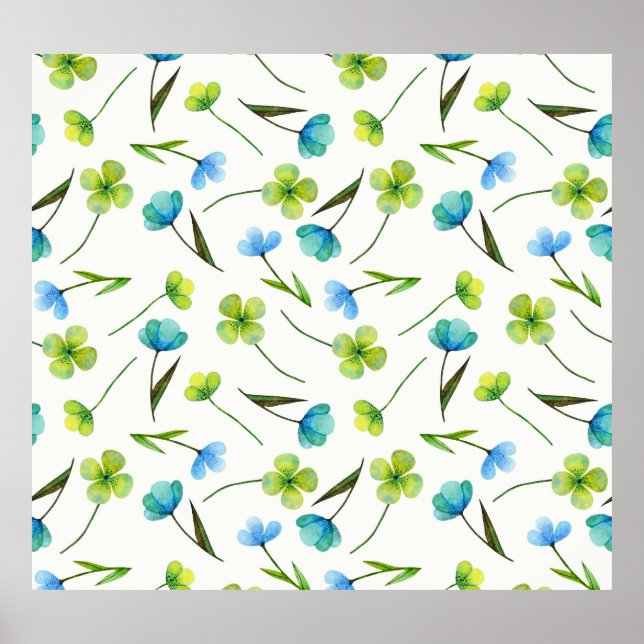 Watercolor Plants: Floral Seamless Pattern. Poster (Front)