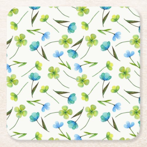 Watercolor Plants Floral Seamless Pattern Square Paper Coaster