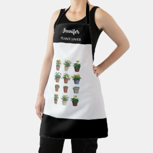 Watercolor plants flowers monogrammed plant lover apron