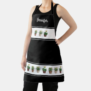 Watercolor plants flowers monogrammed plant lover apron