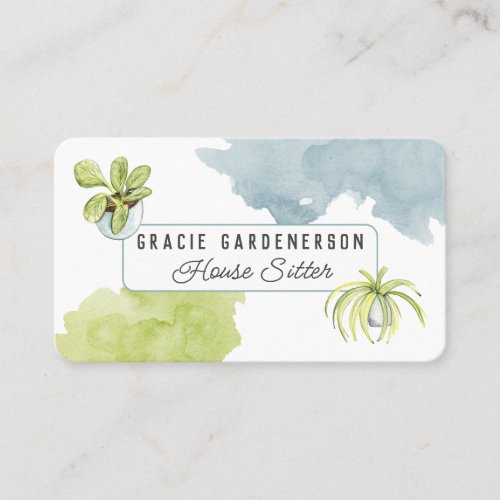 Watercolor Plants House Sitter  Business Card