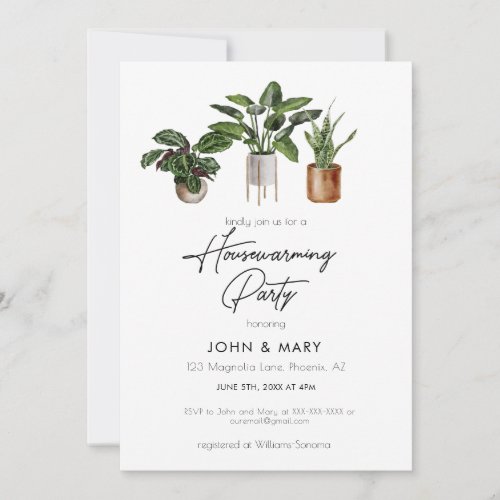 Watercolor Plants Housewarming Party  Invitation