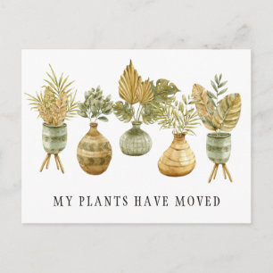 Watercolor Plants New Address Moving Announcement