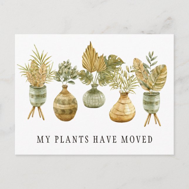 Watercolor Plants New Address Moving Announcement Postcard (Front)