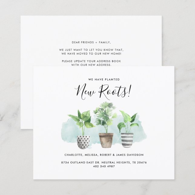 Watercolor Plants New Roots Moving Announcement (Front/Back)